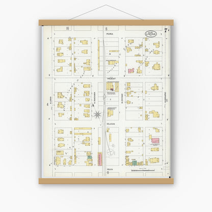 Old map wall art mockup — magnetic wood frame on white wall — Sanborn Fire Insurance Map from Lincoln, Logan County, Illinois (1902), Sheet #0007