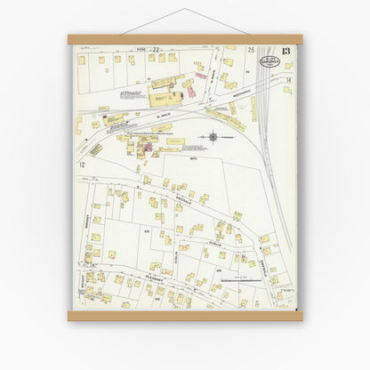 Old map wall art mockup — magnetic wood frame on white wall — Sanborn Fire Insurance Map from Gardner, Worcester County, Massachusetts (1909), Sheet #0013