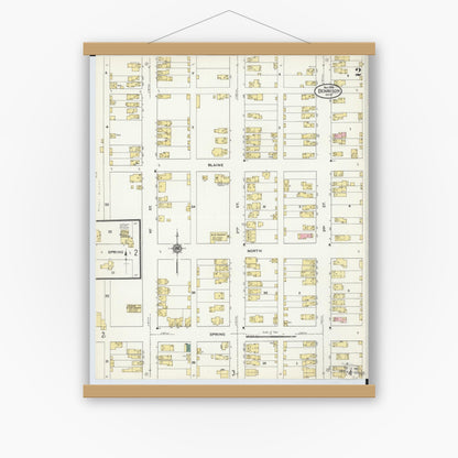 Old map wall art mockup — magnetic wood frame on white wall — Sanborn Fire Insurance Map from Dennison, Tuscarawas County, Ohio (1909), Sheet #0002