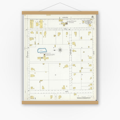 Old map wall art mockup — magnetic wood frame on white wall — Sanborn Fire Insurance Map from Plano, Collin County, Texas (1907), Sheet #0008