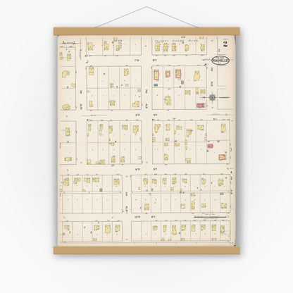 Old map wall art mockup — magnetic wood frame on white wall — Sanborn Fire Insurance Map from Rochelle, Ogle County, Illinois (1922), Sheet #0002