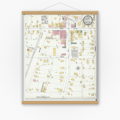 Old map wall art mockup — magnetic wood frame on white wall — Sanborn Fire Insurance Map from Milford Center, Union County, Ohio (1901) - Complete Map Set