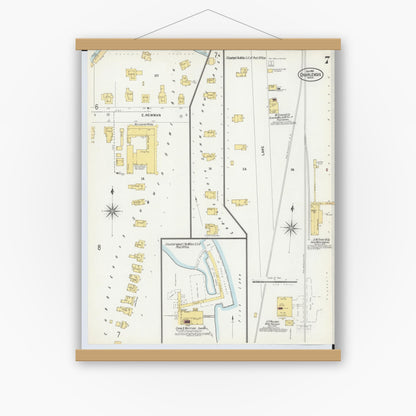 Old map wall art mockup — magnetic wood frame on white wall — Sanborn Fire Insurance Map from Charlevoix, Charlevoix County, Michigan (1901), Sheet #0007
