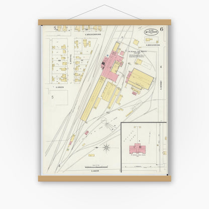 Old map wall art mockup — magnetic wood frame on white wall — Sanborn Fire Insurance Map from Mount Vernon, Jefferson County, Illinois (1897), Sheet #0006
