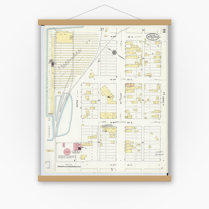 Old map wall art mockup — magnetic wood frame on white wall — Sanborn Fire Insurance Map from Ashland, Ashland County, Wisconsin (1909), Sheet #0002