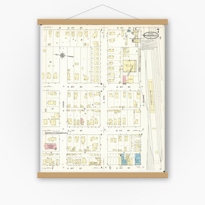 Old map wall art mockup — magnetic wood frame on white wall — Sanborn Fire Insurance Map from Missouri Valley, Harrison County, Iowa (1913), Sheet #0007
