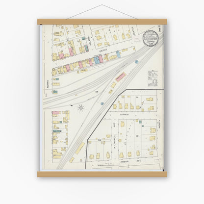 Old map wall art mockup — magnetic wood frame on white wall — Sanborn Fire Insurance Map from Turner, Du Page County, Illinois (1893) - Complete Map Set