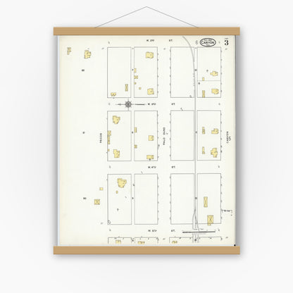 Old map wall art mockup — magnetic wood frame on white wall — Sanborn Fire Insurance Map from Canyon, Randall County, Texas (1920), Sheet #0003