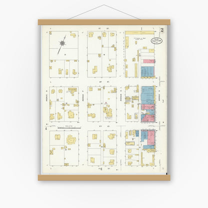 Old map wall art mockup — magnetic wood frame on white wall — Sanborn Fire Insurance Map from Clifton, Bosque County, Texas (1911), Sheet #0002
