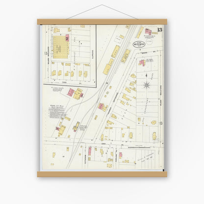 Old map wall art mockup — magnetic wood frame on white wall — Sanborn Fire Insurance Map from Mount Clemens, Macomb County, Michigan (1903), Sheet #0013