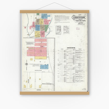 Old map wall art mockup — magnetic wood frame on white wall — Sanborn Fire Insurance Map from Knightstown, Henry County, Indiana (1916) - Complete Map Set