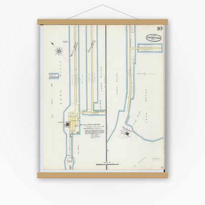 Old map wall art mockup — magnetic wood frame on white wall — Sanborn Fire Insurance Map from Cheboygan, Cheboygan County, Michigan (1890), Sheet #0010