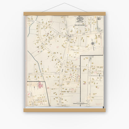 Old map wall art mockup — magnetic wood frame on white wall — Sanborn Fire Insurance Map from Hingham, Plymouth County, Massachusetts (1948), Sheet #0013