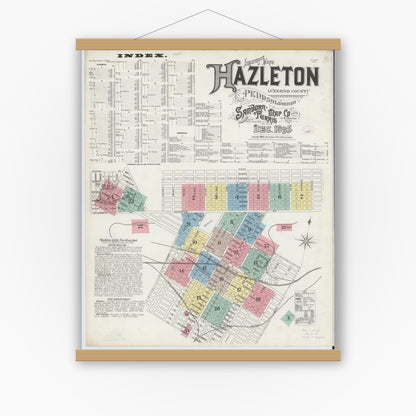 Old map wall art mockup — magnetic wood frame on white wall — Sanborn Fire Insurance Map from Hazleton, Luzerne County, Pennsylvania (1895), Sheet #0001