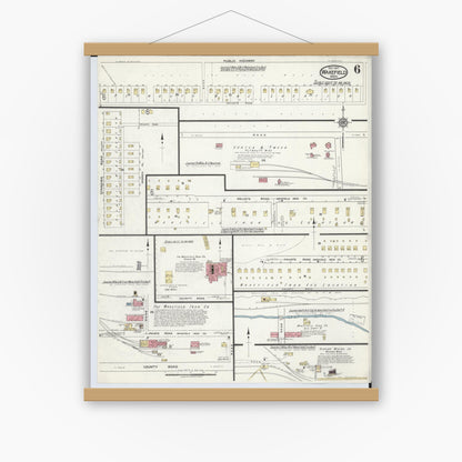 Old map wall art mockup — magnetic wood frame on white wall — Sanborn Fire Insurance Map from Wakefield, Gogebic County, Michigan (1917), Sheet #0006