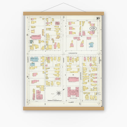 Old map wall art mockup — magnetic wood frame on white wall — Sanborn Fire Insurance Map from Rome, Oneida County, New York (1899), Sheet #0010