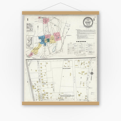 Old map wall art mockup — magnetic wood frame on white wall — Sanborn Fire Insurance Map from Ramsey, Bergen County, New Jersey (1924) - Complete Map Set