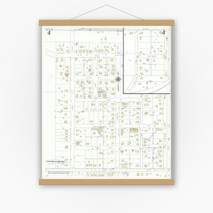 Old map wall art mockup — magnetic wood frame on white wall — Sanborn Fire Insurance Map from Irving, Dallas County, Texas (1942), Sheet #0004