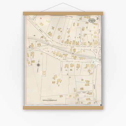 Old map wall art mockup — magnetic wood frame on white wall — Sanborn Fire Insurance Map from Hingham, Plymouth County, Massachusetts (1948), Sheet #0003