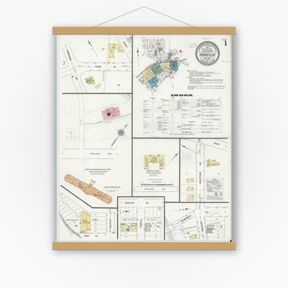 Old map wall art mockup — magnetic wood frame on white wall — Sanborn Fire Insurance Map from Harrison, Westchester County, New York (1911), Sheet #0001