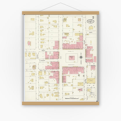 Old map wall art mockup — magnetic wood frame on white wall — Sanborn Fire Insurance Map from Kennett, Dunklin County, Missouri (1911), Sheet #0002