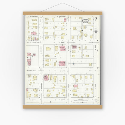 Old map wall art mockup — magnetic wood frame on white wall — Sanborn Fire Insurance Map from Havana, Mason County, Illinois (1914), Sheet #0005