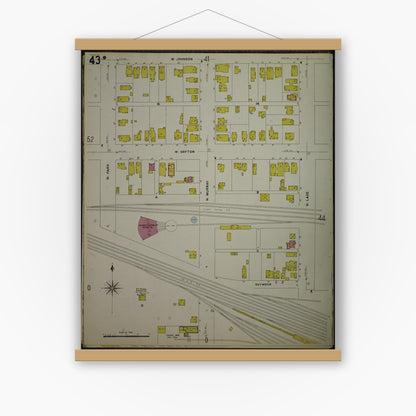Old map wall art mockup — magnetic wood frame on white wall — Sanborn Fire Insurance Map from Madison, Dane County, Wisconsin (1908), Sheet #0043
