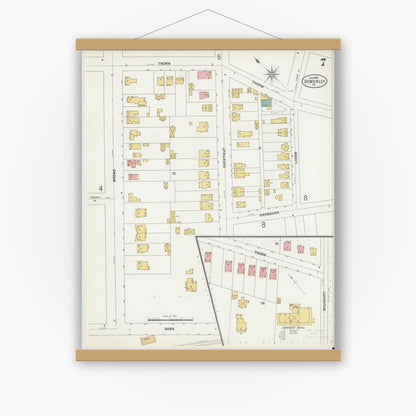 Old map wall art mockup — magnetic wood frame on white wall — Sanborn Fire Insurance Map from Sewickley, Allegheny County, Pennsylvania (1900), Sheet #0007