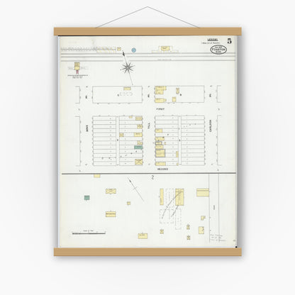Old map wall art mockup — magnetic wood frame on white wall — Sanborn Fire Insurance Map from Fosston, Polk County, Minnesota (1905), Sheet #0005