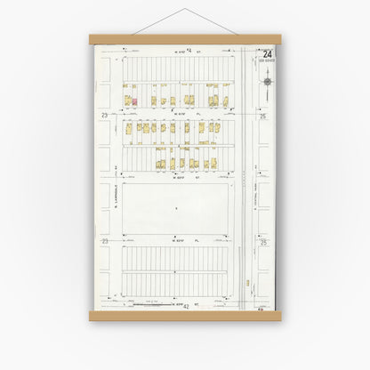 Old map wall art mockup — magnetic wood frame on white wall — Sanborn Fire Insurance Map from Chicago, Cook County, Illinois (1920), Sheet #0024
