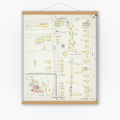 Old map wall art mockup — magnetic wood frame on white wall — Sanborn Fire Insurance Map from Freehold, Monmouth County, New Jersey (1895), Sheet #0004