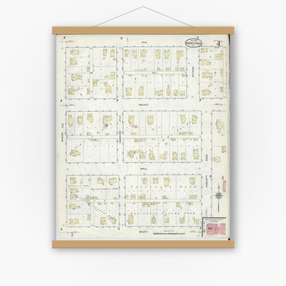 Old map wall art mockup — magnetic wood frame on white wall — Sanborn Fire Insurance Map from Moweaqua, Shelby County, Illinois (1914), Sheet #0004