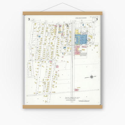 Old map wall art mockup — magnetic wood frame on white wall — Sanborn Fire Insurance Map from West Lafayette, Coshocton County, Ohio (1939), Sheet #0003