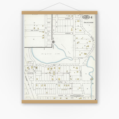 Old map wall art mockup — magnetic wood frame on white wall — Sanborn Fire Insurance Map from Lake Wales, Polk County, Florida (1920), Sheet #0004