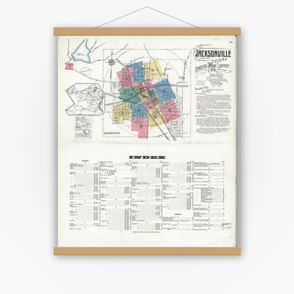 Old map wall art mockup — magnetic wood frame on white wall — Sanborn Fire Insurance Map from Jacksonville, Cherokee County, Texas (1923) - Complete Map Set