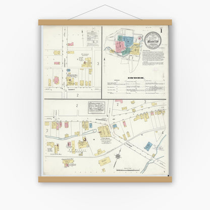 Old map wall art mockup — magnetic wood frame on white wall — Sanborn Fire Insurance Map from Mohnton, Berks County, Pennsylvania (1912), Sheet #0001