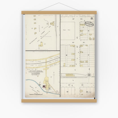 Old map wall art mockup — magnetic wood frame on white wall — Sanborn Fire Insurance Map from Escanaba, Delta County, Michigan (1888), Sheet #0008