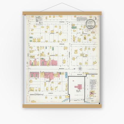 Old map wall art mockup — magnetic wood frame on white wall — Sanborn Fire Insurance Map from Cassopolis, Cass County, Michigan (1899) - Complete Map Set