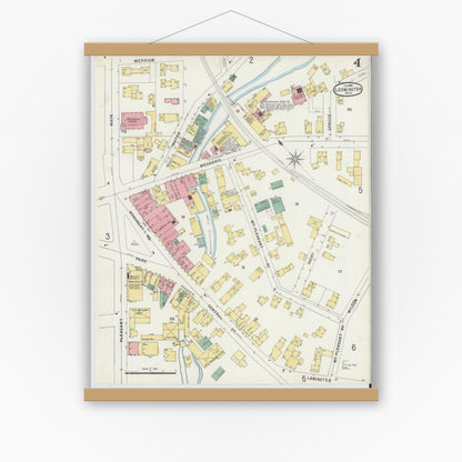 Old map wall art mockup — magnetic wood frame on white wall — Sanborn Fire Insurance Map from Leominster, Worcester County, Massachusetts (1896), Sheet #0004