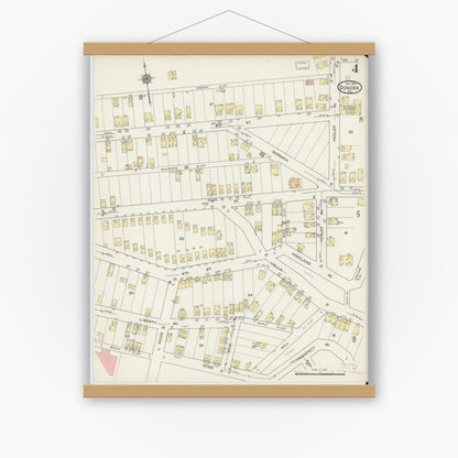 Old map wall art mockup — magnetic wood frame on white wall — Sanborn Fire Insurance Map from Donora, Washington County, Pennsylvania (1914), Sheet #0004