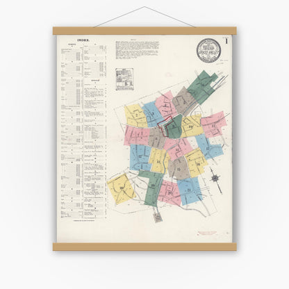 Old map wall art mockup — magnetic wood frame on white wall — Sanborn Fire Insurance Map from Grass Valley, Nevada County, California (1912) - Complete Map Set