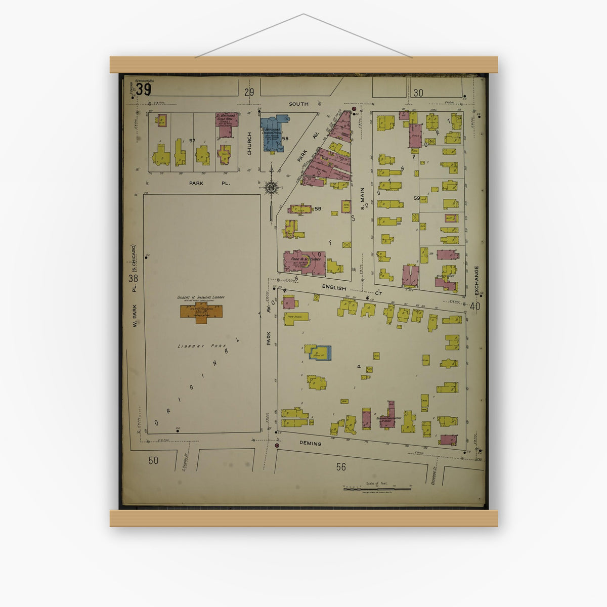 Old map wall art mockup — magnetic wood frame on white wall — Sanborn Fire Insurance Map from Kenosha, Kenosha County, Wisconsin. (1918), Sheet 43