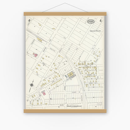 Old map wall art mockup — magnetic wood frame on white wall — Sanborn Fire Insurance Map from Sebring, Highlands County, Florida (1924), Sheet #0004