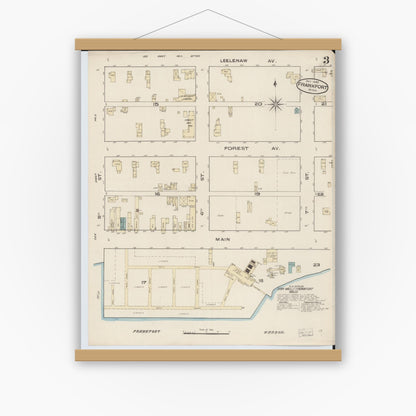 Old map wall art mockup — magnetic wood frame on white wall — Sanborn Fire Insurance Map from Frankfort, Benzie County, Michigan (1885), Sheet #0003