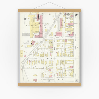 Old map wall art mockup — magnetic wood frame on white wall — Sanborn Fire Insurance Map from Columbus, Bartholomew County, Indiana (1912), Sheet #0020