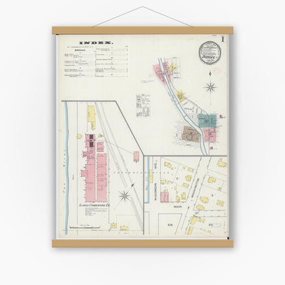 Old map wall art mockup — magnetic wood frame on white wall — Sanborn Fire Insurance Map from Dundee, Kane County, Illinois (1893) - Complete Map Set
