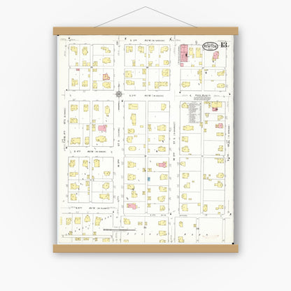 Old map wall art mockup — magnetic wood frame on white wall — Sanborn Fire Insurance Map from Newton, Jasper County, Iowa (1918), Sheet #0013