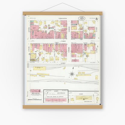 Old map wall art mockup — magnetic wood frame on white wall — Sanborn Fire Insurance Map from Ionia, Ionia County, Michigan (1907), Sheet #0005