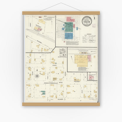 Old map wall art mockup — magnetic wood frame on white wall — Sanborn Fire Insurance Map from Pierceton, Kosciusko County, Indiana (1907) - Complete Map Set