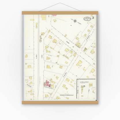 Old map wall art mockup — magnetic wood frame on white wall — Sanborn Fire Insurance Map from Littleton, Halifax And Warren County, North Carolina (1912), Sheet #0003